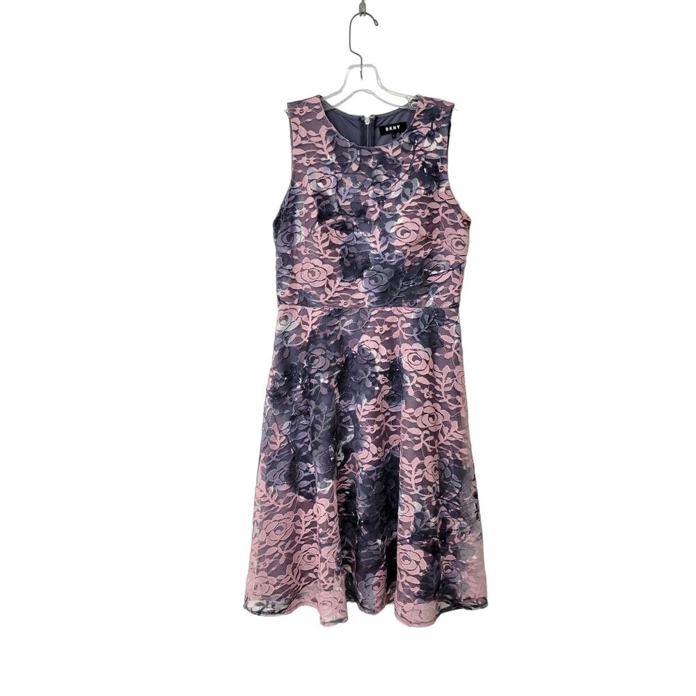 DKNY Pink and Gray Lace Party Dress